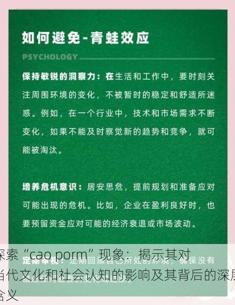 探索“cao porm”现象:揭示其对当代文化和社会认知的影响及其背后的深层含义