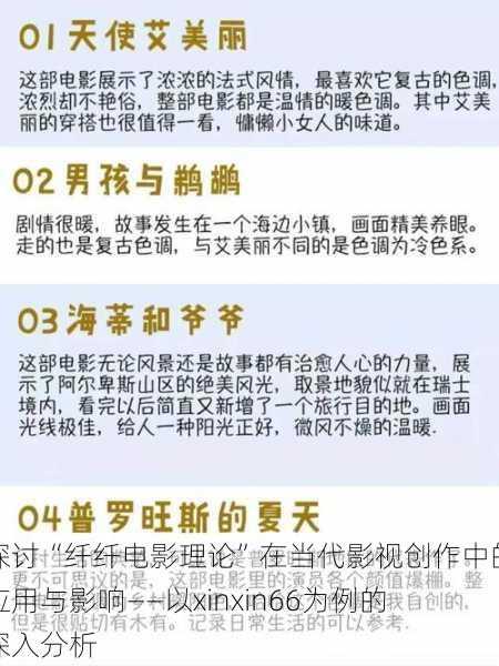 探讨“纤纤电影理论”在当代影视创作中的应用与影响——以xinxin66为例的深入分析