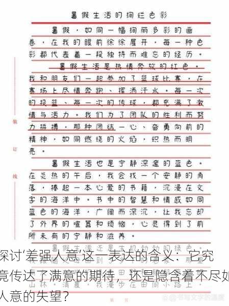 探讨‘差强人意’这一表达的含义:它究竟传达了满意的期待,还是隐含着不尽如人意的失望?