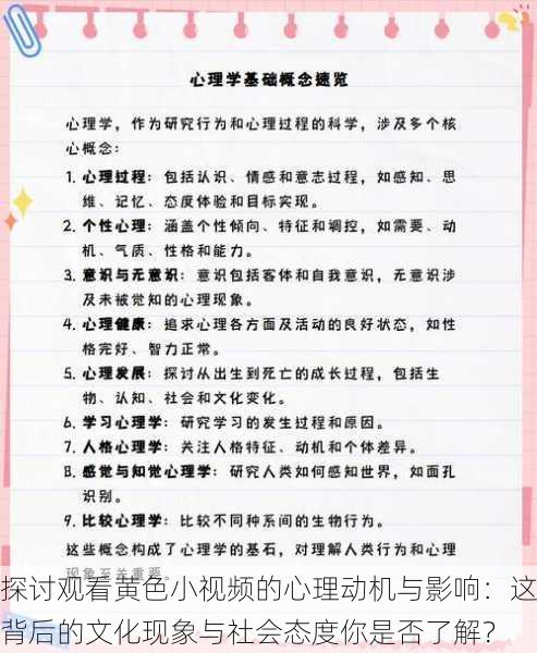 探讨观看黄色小视频的心理动机与影响：这背后的文化现象与社会态度你是否了解？