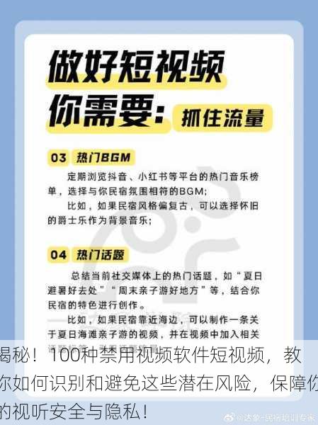 揭秘!100种禁用视频软件短视频,教你如何识别和避免这些潜在风险,保障你的视听安全与隐私!