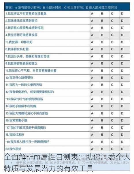 全面解析m属性自测表:助你洞悉个人特质与发展潜力的有效工具