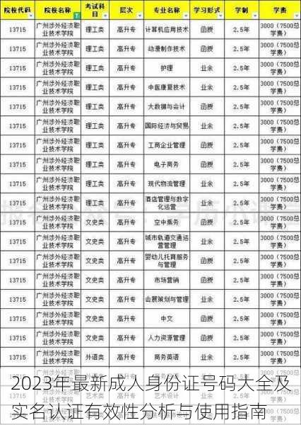 2023年最新成人身份证号码大全及实名认证有效性分析与使用指南