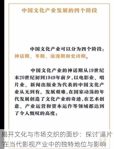 揭开文化与市场交织的面纱:探讨‘逼片’在当代影视产业中的独特地位与影响