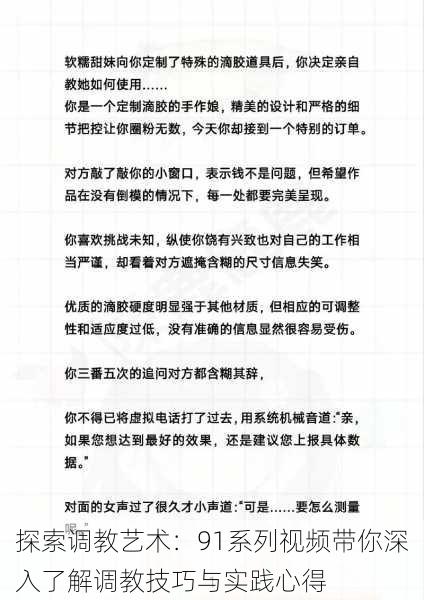 探索调教艺术:91系列视频带你深入了解调教技巧与实践心得