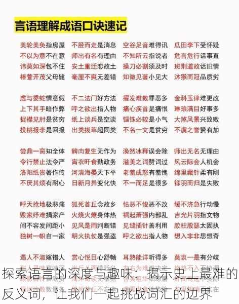 探索语言的深度与趣味:揭示史上最难的反义词,让我们一起挑战词汇的边界