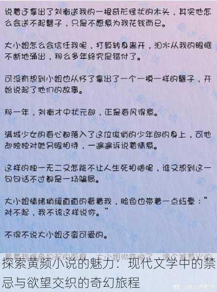 探索黄频小说的魅力:现代文学中的禁忌与欲望交织的奇幻旅程