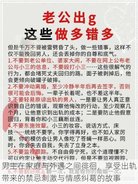 男主在家庭与外遇之间徘徊,享受出轨带来的禁忌刺激与情感纠葛的故事