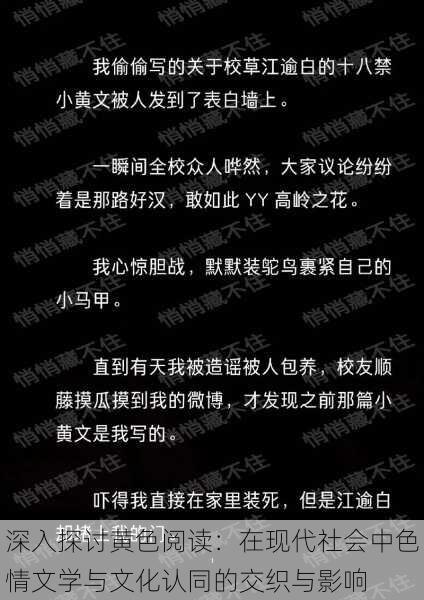 深入探讨黄色阅读:在现代社会中色情文学与文化认同的交织与影响