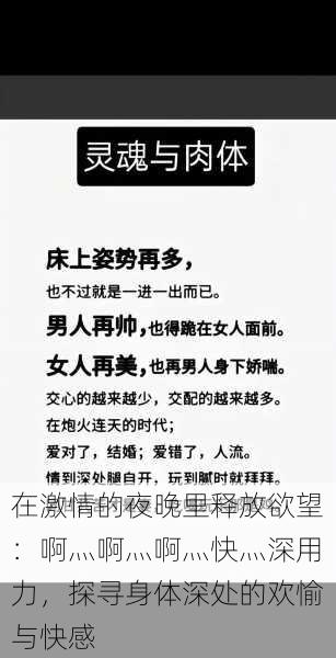 在激情的夜晚里释放欲望:啊灬啊灬啊灬快灬深用力,探寻身体深处的欢愉与快感