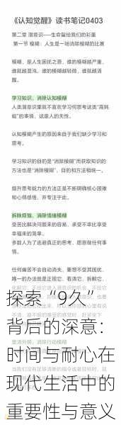 探索“9久”背后的深意：时间与耐心在现代生活中的重要性与意义