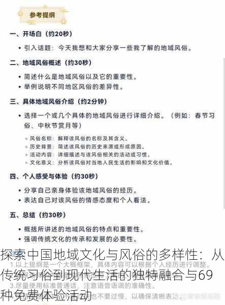 探索中国地域文化与风俗的多样性:从传统习俗到现代生活的独特融合与69种免费体验活动