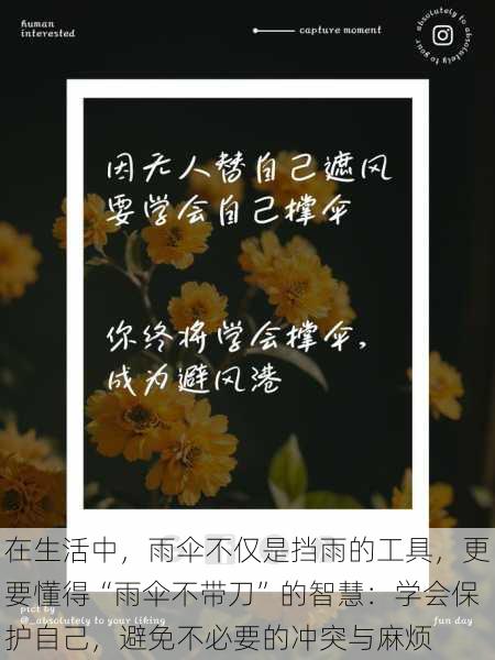 在生活中,雨伞不仅是挡雨的工具,更要懂得“雨伞不带刀”的智慧:学会保护自己,避免不必要的冲突与麻烦