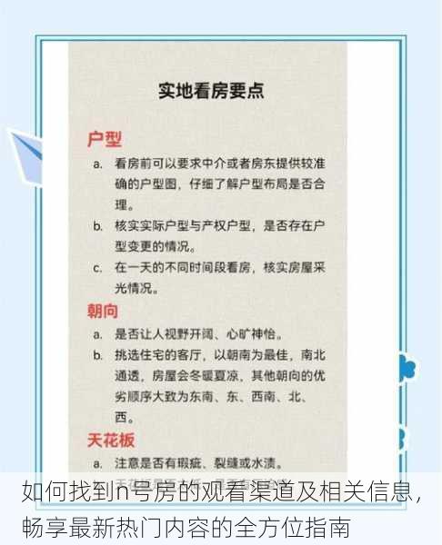 如何找到n号房的观看渠道及相关信息,畅享最新热门内容的全方位指南