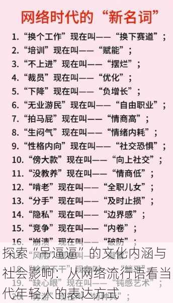 探索“吊逼逼”的文化内涵与社会影响:从网络流行语看当代年轻人的表达方式