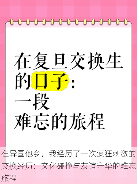 在异国他乡,我经历了一次疯狂刺激的交换经历:文化碰撞与友谊升华的难忘旅程