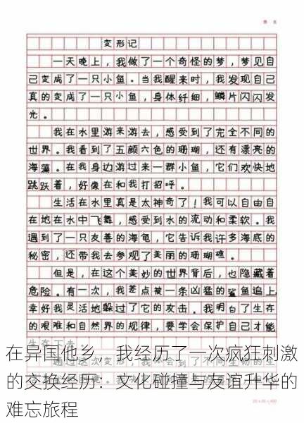 在异国他乡,我经历了一次疯狂刺激的交换经历:文化碰撞与友谊升华的难忘旅程