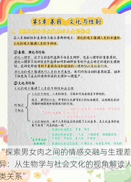 “探索男女肉之间的情感交融与生理差异:从生物学与社会文化的视角解读人类关系”