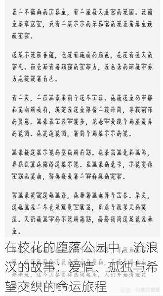 在校花的堕落公园中,流浪汉的故事:爱情、孤独与希望交织的命运旅程