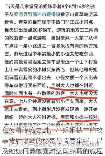 在夜幕降临之时,小姐姐被艹的故事背后隐藏的秘密与情感牵绊,以及她如何勇敢面对这段纠葛的旅程