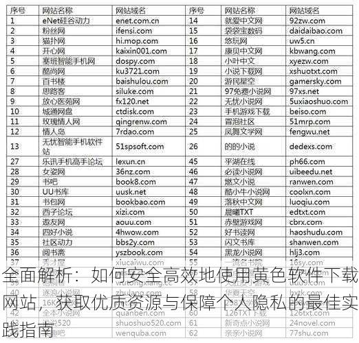 全面解析:如何安全高效地使用黄色软件下载网站,获取优质资源与保障个人隐私的最佳实践指南