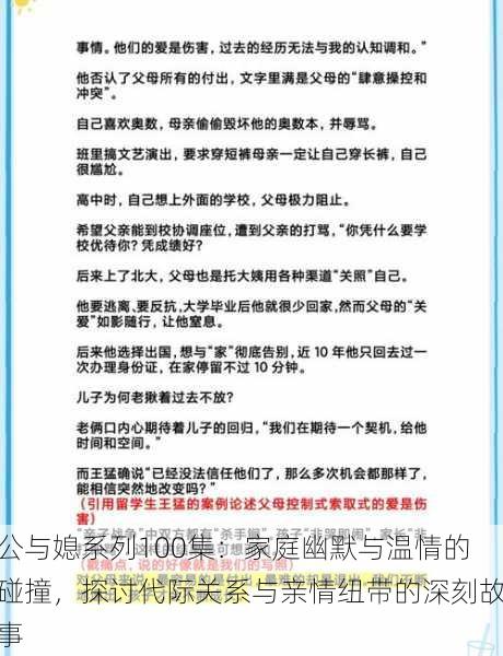 公与媳系列100集:家庭幽默与温情的碰撞,探讨代际关系与亲情纽带的深刻故事