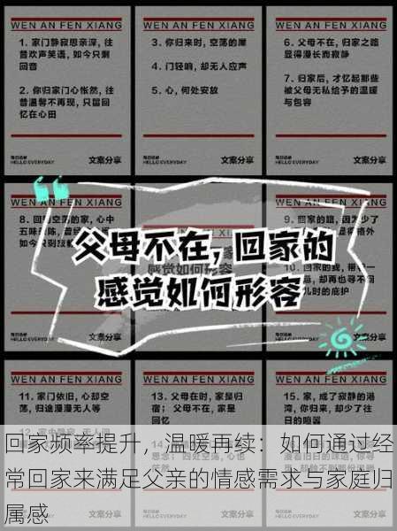回家频率提升,温暖再续:如何通过经常回家来满足父亲的情感需求与家庭归属感