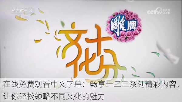 在线免费观看中文字幕:畅享一二三系列精彩内容,让你轻松领略不同文化的魅力